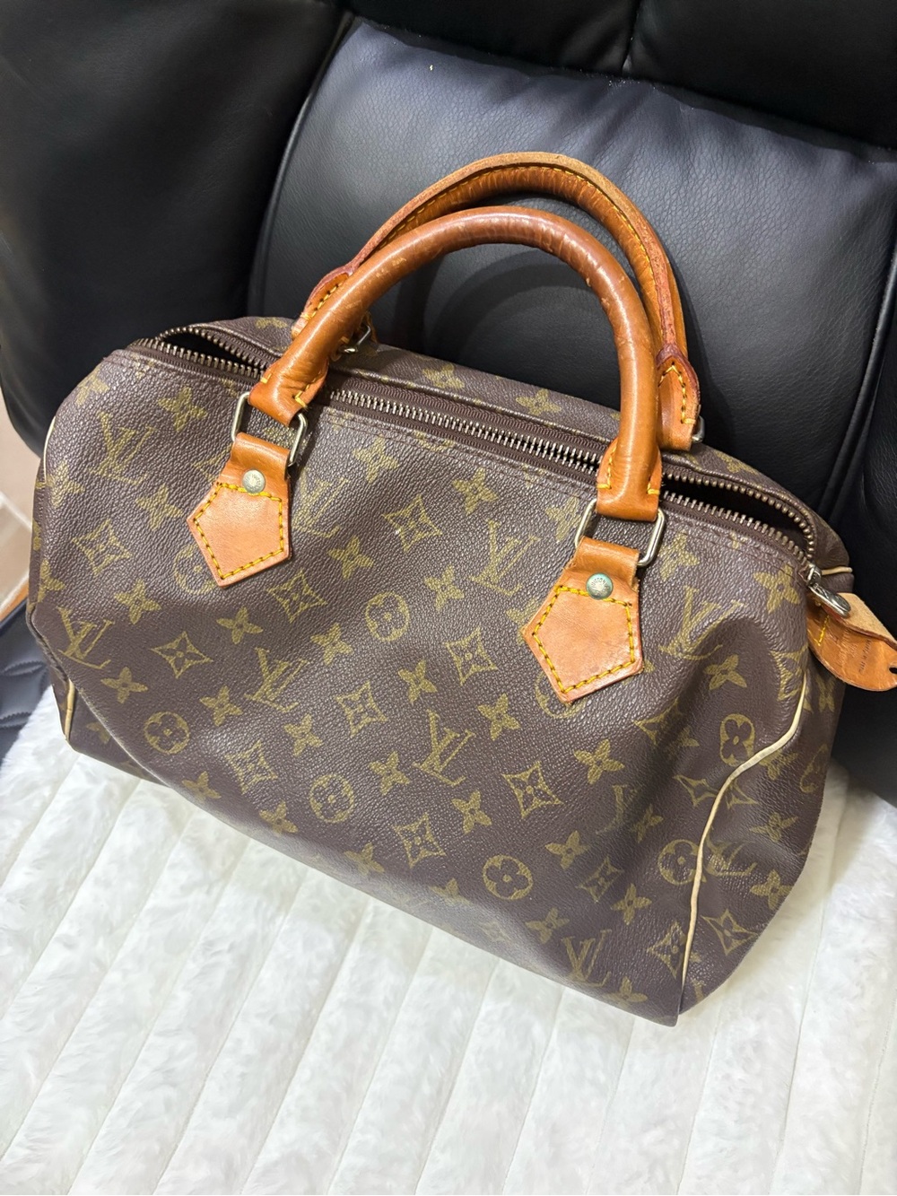 & Other Stories Brown Monogram Duffel Bag with Tan Handles